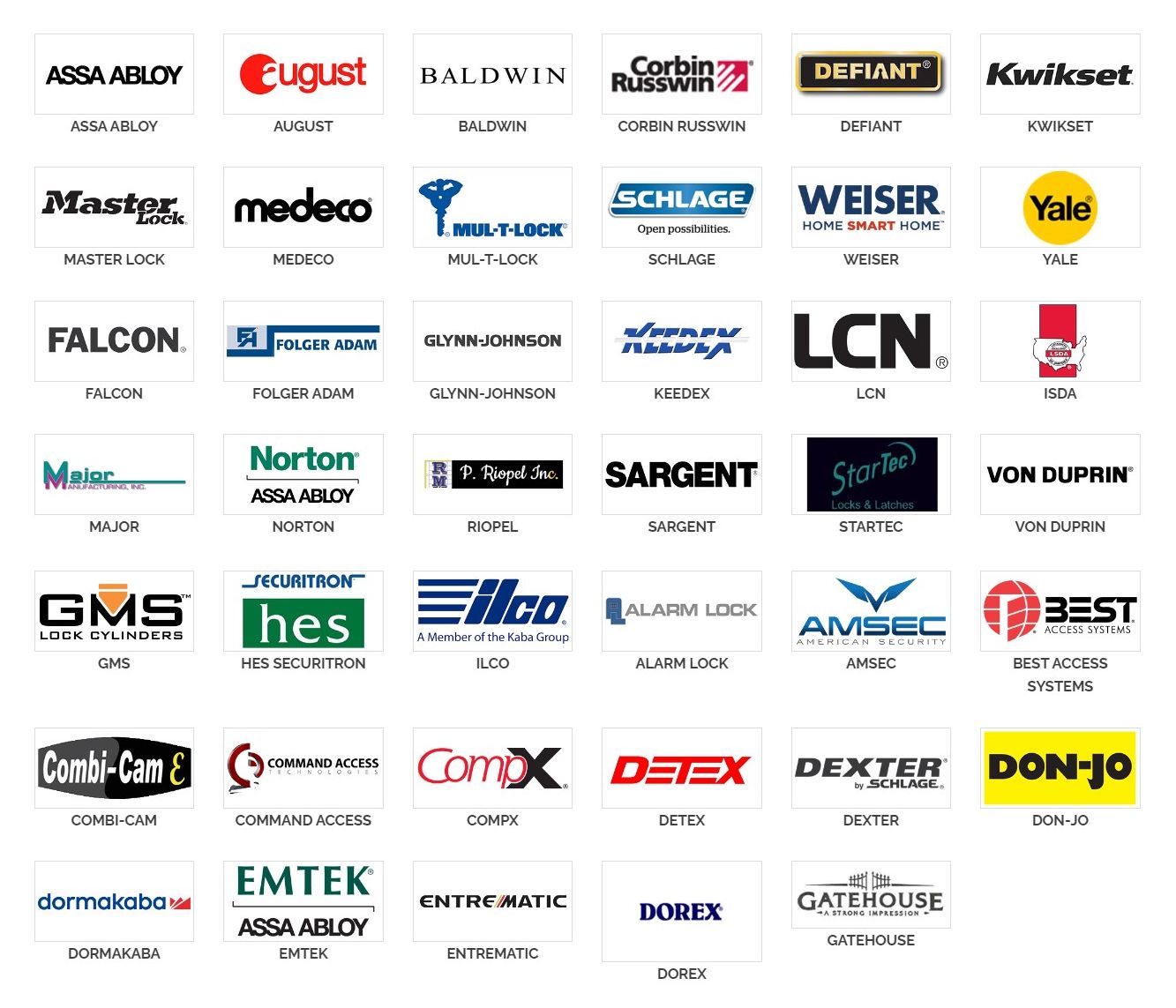 Lock Brands We Service